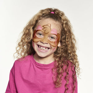 Step two, Painting the goggles with pale pink using a flat brush, then outlining them with hot pink using a fine brush.