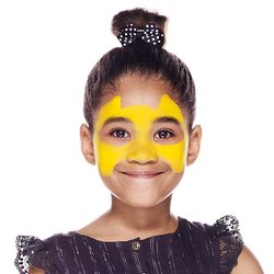 Step one, showing the start of creating bright yellow mask around eyes, nose and cheeks. Adding two triangle for ears.