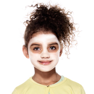 Step one, painting white base all over the face leaving space around the eyes.