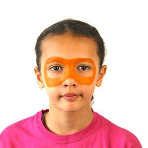 Step one, showing the start of creating orange mask shape around eyes.