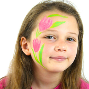 Step two, Painting the stem and leaves with lime green using a round brush.