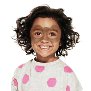 Step 1, using brown paint and a sponge, paint the Reindeer shape on the face