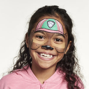 Step 3 Paint the helmet with pale pink, light teal in the center, and light grey for the badge. Add white highlights to complete Liberty face paint.