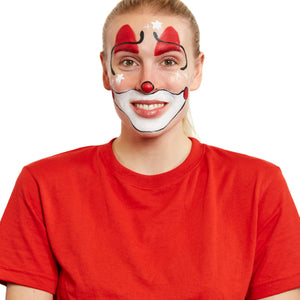Outline the features in black, add curved lines above the eyes, and finish with white stars using a brush.