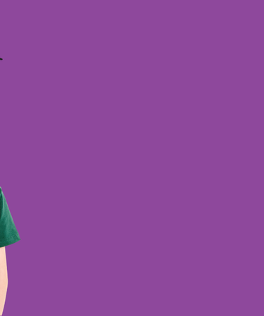 Three children with face paint on a purple backgroun