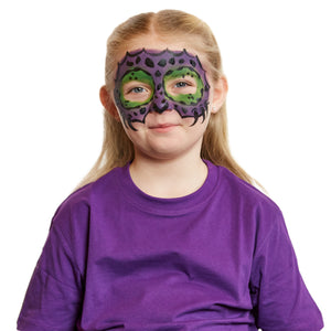 Outline the face and eyes in black, then add a nose, horns, and spots.