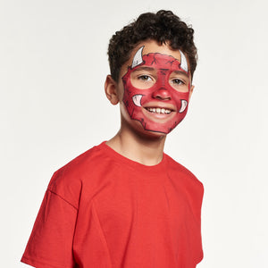 Final step, adding black highlights to complete Devil Demon face paint.