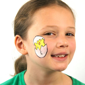 Step two, painting an orange diamond-shaped beak, then outlining the design and adding detail with black.