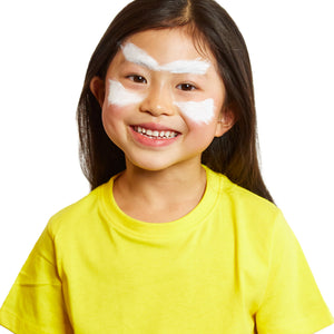 Add white feathery strokes on the eye brows and the cheeks with a brush.