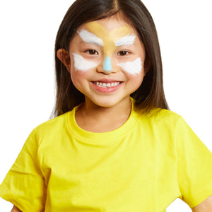Sponge blue on the nose and yellow ochre on the top of the nose and the forehead.