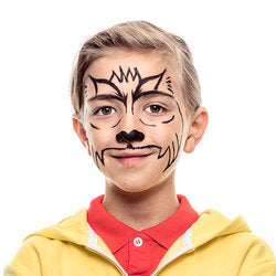 Step one, showing the start of creating outline for cat using black paint.