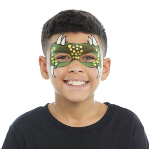 Final step, adding black outline and small dots to complete Dino face paint.
