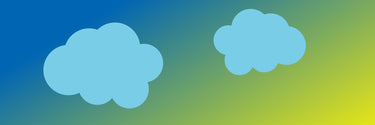 Two light blue cloud silhouettes on a blue-to-yellow gradient background.