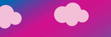 Two light pink cloud silhouettes set against a vibrant magenta and purple gradient background.