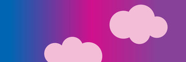 Ttwo light pink cloud silhouettes set against a vertical gradient background that transitions from blue on the left to magenta and purple on the right.