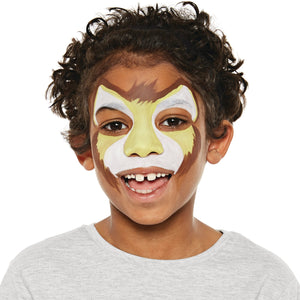 Step two, using bright yellow to fill in nose and cheeks, adding brown outline around the face like fur.