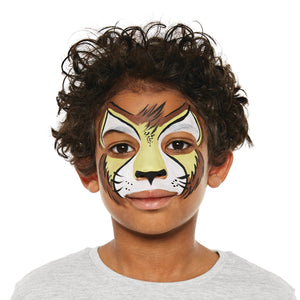 Final step, adding black highlights to nose and muzzle to complete the Lion face paint.