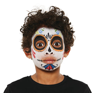 Final step show a full face paint of Sugar skull with more detailing.