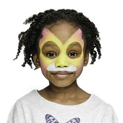 Step one, showing the start of creating butterfly shaped mask with yellow, pink and white colours.