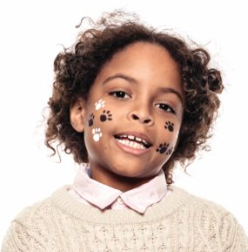 Final step, using a white Brush Pen to add even more tiny paw prints to complete the Paw Print face paint.