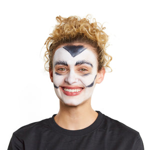 Paint a widow's peak, thick eyebrows, and contours in black with a brush.