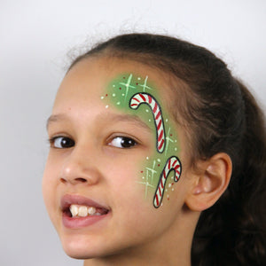 Step 3, paint a black outline around both candy canes and then add some white sparkles and dots for the finishing touches.  You'll be the sweetest candy cane there is!