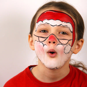 Step 3, paint a black outline around the beard and the hat and add a bit of red paint to the nose and Santa is all ready for Christmas - ho, ho, ho!